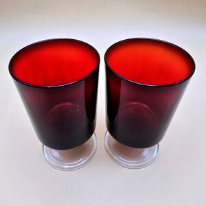 Vintage Set of 2 Ruby Red Glass‎ Footed Luminary Arcoroc Goblets France
